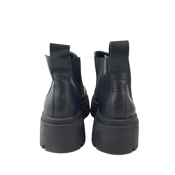 H&M Women's Black Leather Round Toe Lug Sole Slip On Platform Ankle Boots 9-9.5 - Picture 3 of 6